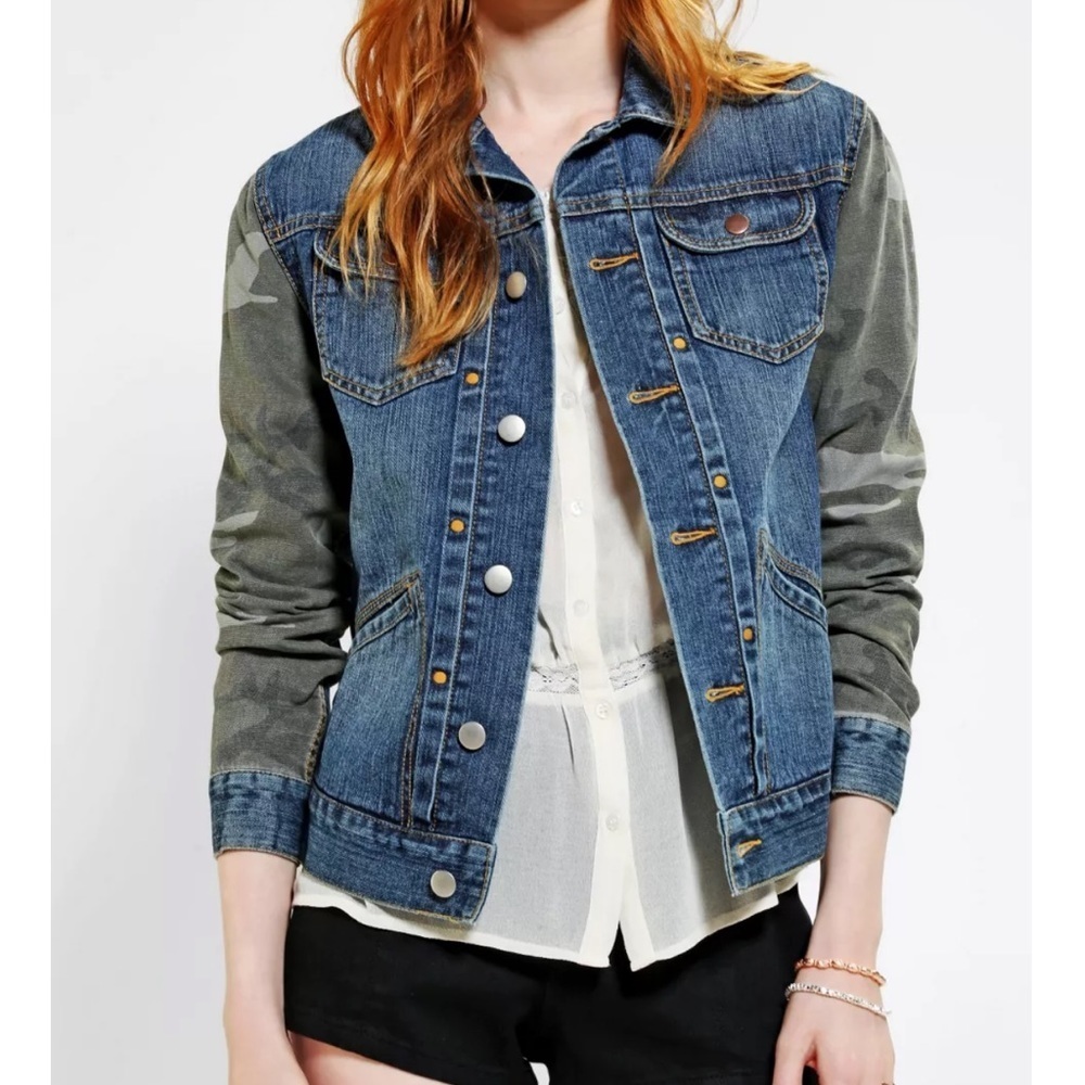 Urban Outfitters BDG Camo Pieced Denim Jacket NWT